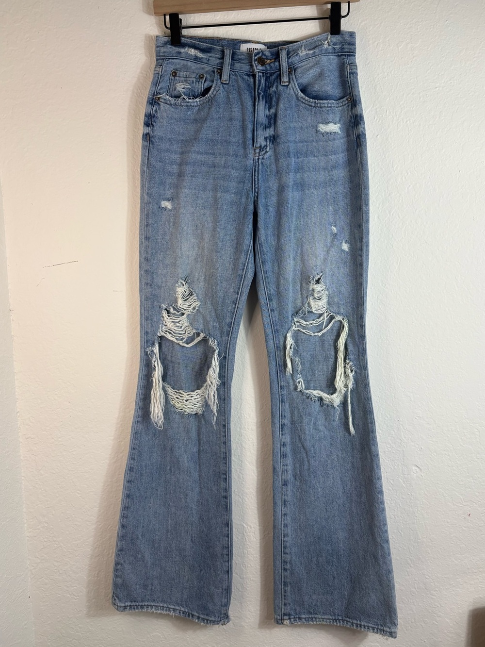 Pistola Stevie High Rise Flare Distressed Jeans in Palms Medium Wash Size 25